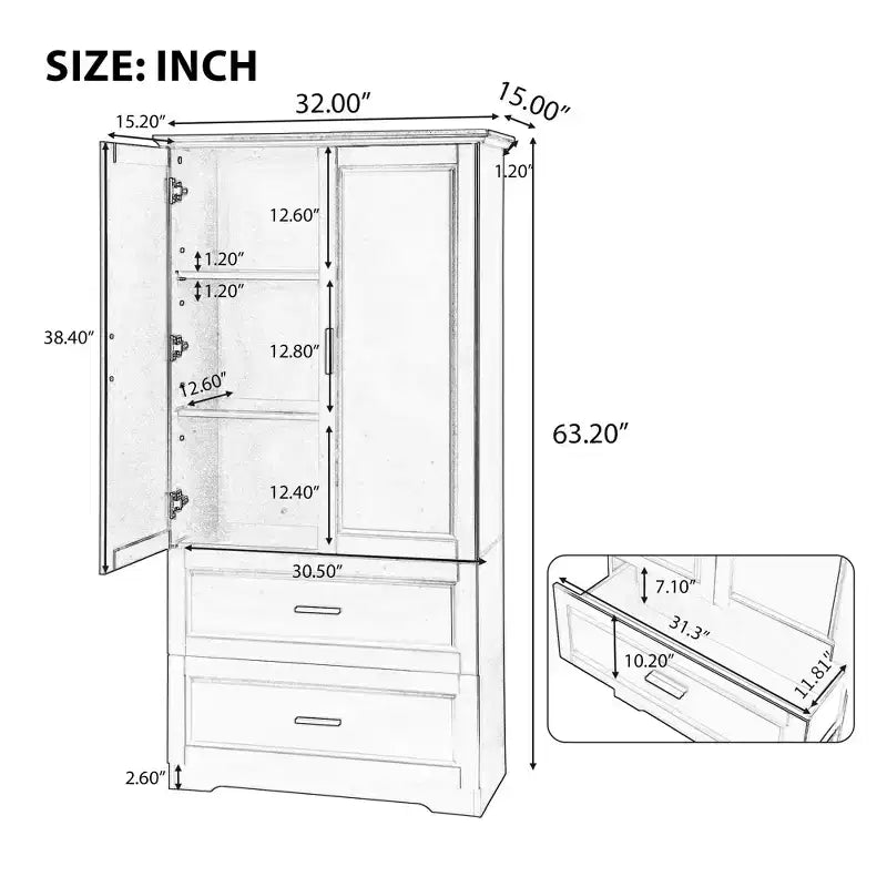 Modern Tall Freestanding Wood Bathroom Storage Cabinet with Adjustable Shelf, Drawers and Doors