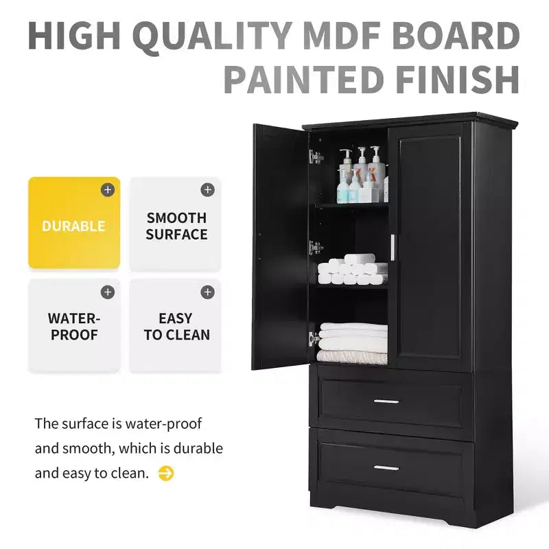 Modern Tall Freestanding Wood Bathroom Storage Cabinet with Adjustable Shelf, Drawers and Doors