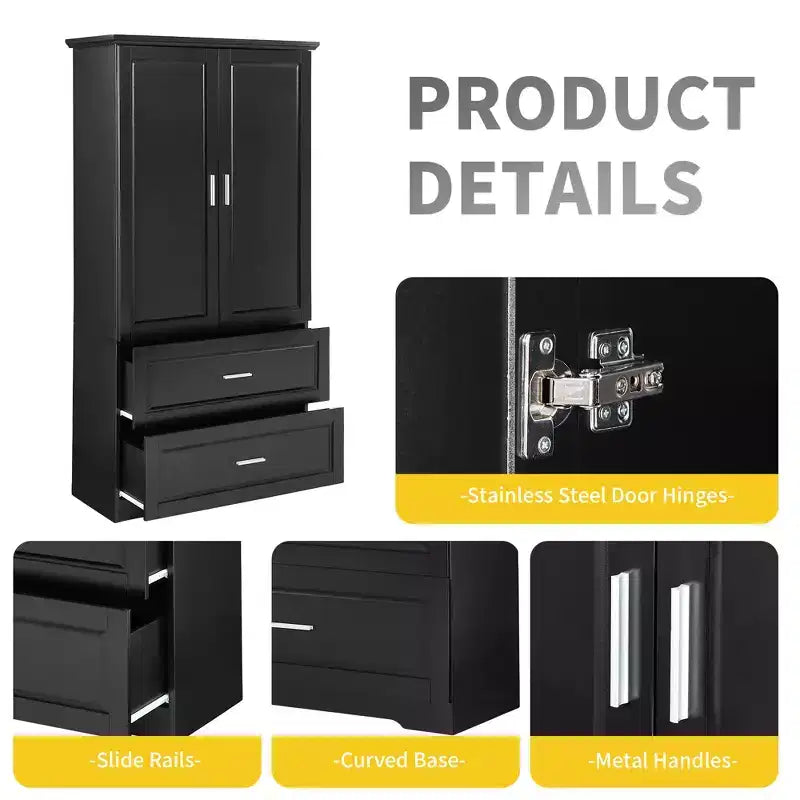 Modern Tall Freestanding Wood Bathroom Storage Cabinet with Adjustable Shelf, Drawers and Doors