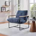 Modern Accent Chair with Removable Cushion, Wooden Armrests, Blue