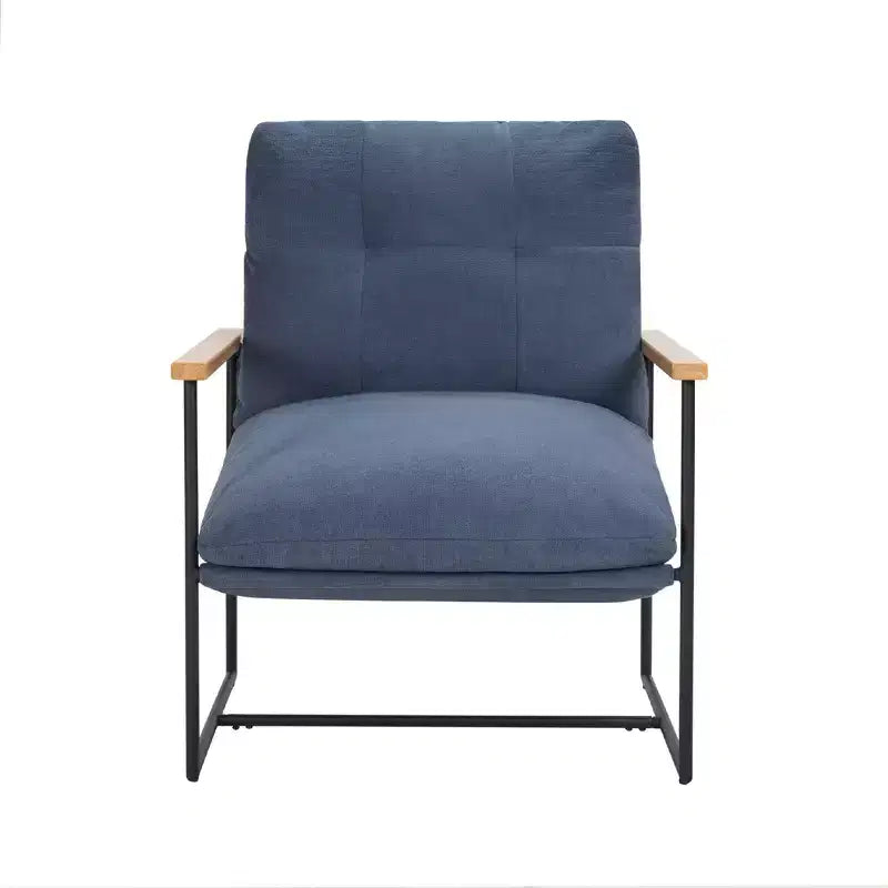 Modern Accent Chair with Removable Cushion, Wooden Armrests, Blue