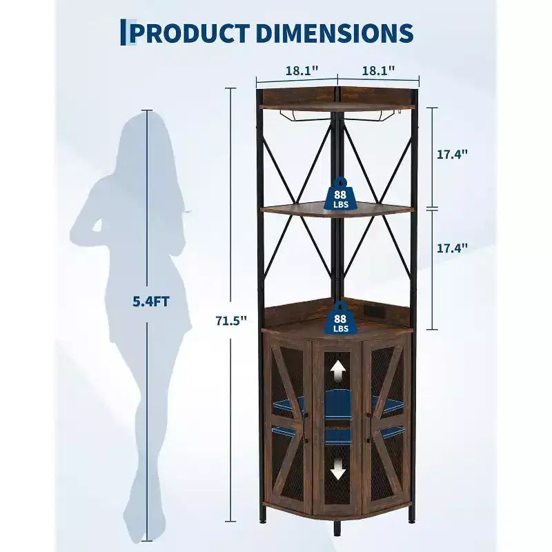 4-Tier Corner Storage Shelf, Freestanding Foldable Cabinet, Industrial Metal and Wood Rack for Small Spaces