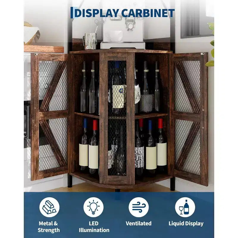 4-Tier Corner Storage Shelf, Freestanding Foldable Cabinet, Industrial Metal and Wood Rack for Small Spaces