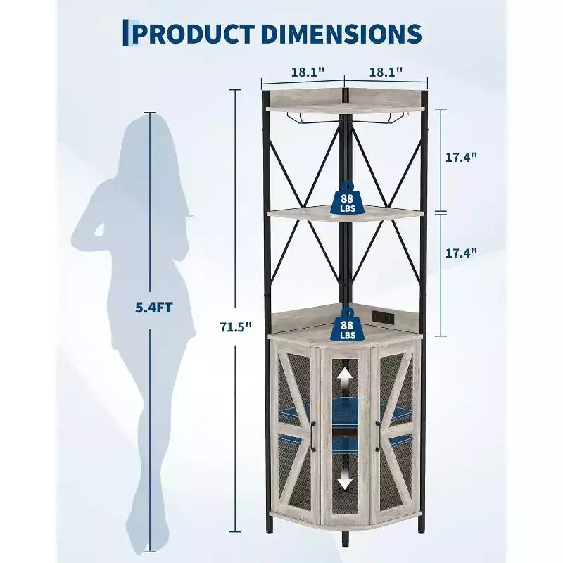 4-Tier Corner Storage Shelf, Freestanding Foldable Cabinet, Industrial Metal and Wood Rack for Small Spaces