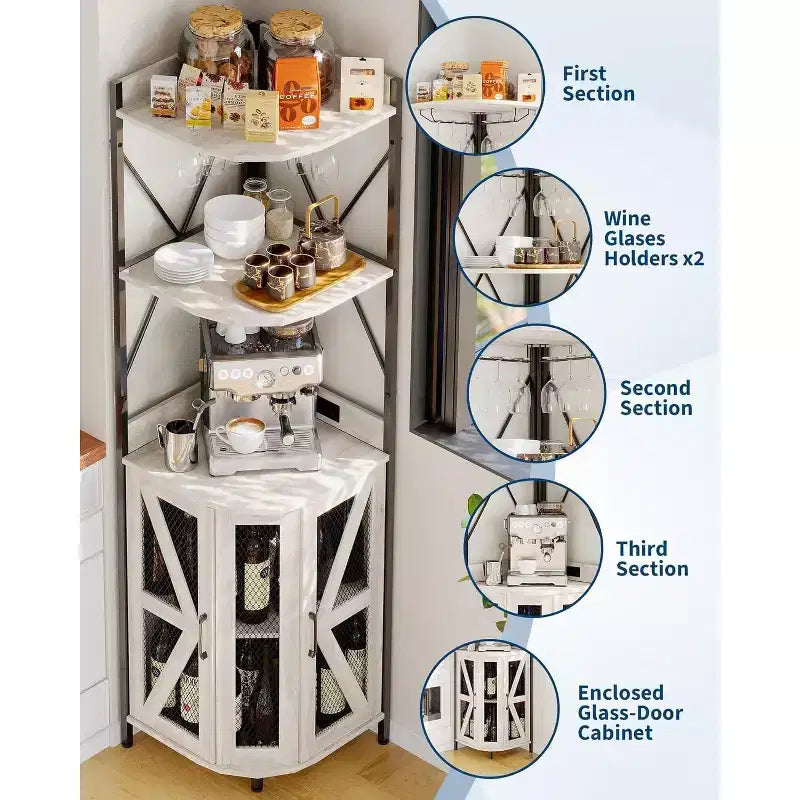 4-Tier Corner Storage Shelf, Freestanding Foldable Cabinet, Industrial Metal and Wood Rack for Small Spaces