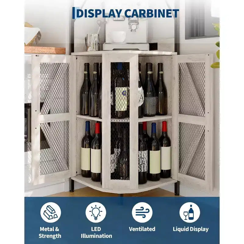 4-Tier Corner Storage Shelf, Freestanding Foldable Cabinet, Industrial Metal and Wood Rack for Small Spaces