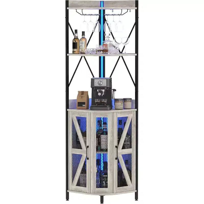 4-Tier Corner Storage Shelf, Freestanding Foldable Cabinet, Industrial Metal and Wood Rack for Small Spaces