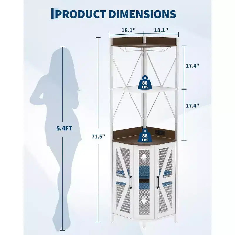 4-Tier Corner Storage Shelf, Freestanding Foldable Cabinet, Industrial Metal and Wood Rack for Small Spaces