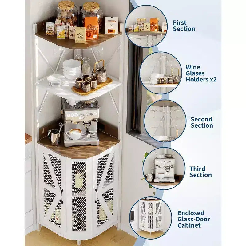 4-Tier Corner Storage Shelf, Freestanding Foldable Cabinet, Industrial Metal and Wood Rack for Small Spaces