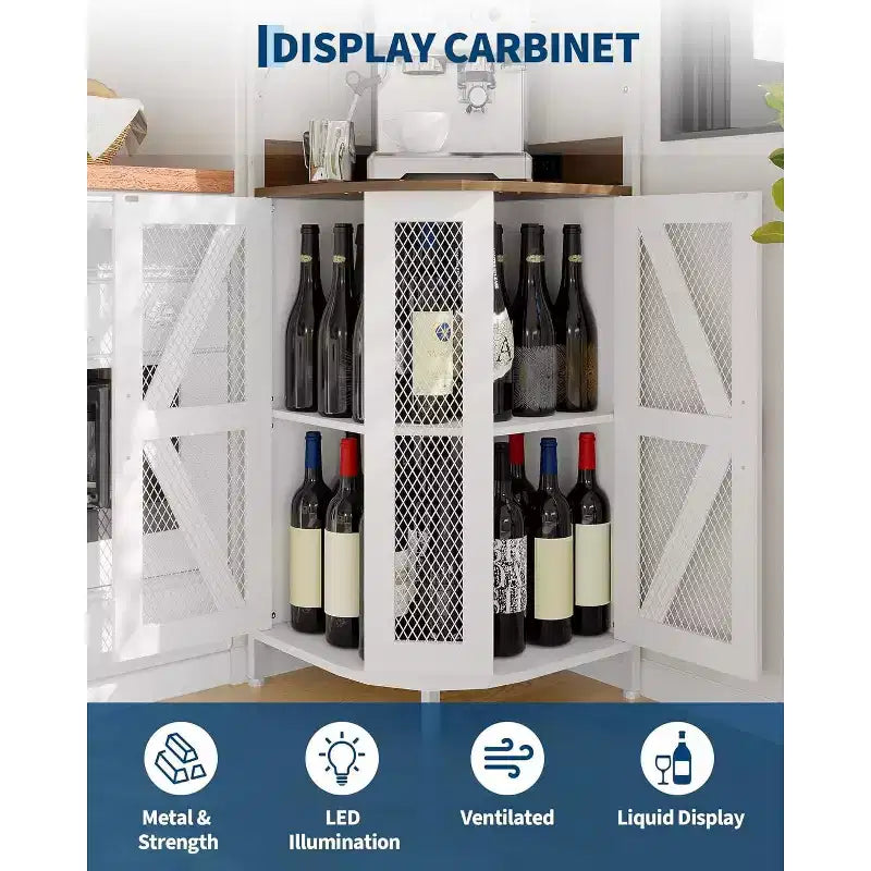 4-Tier Corner Storage Shelf, Freestanding Foldable Cabinet, Industrial Metal and Wood Rack for Small Spaces