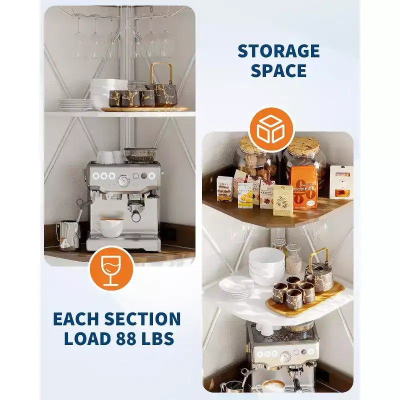 4-Tier Corner Storage Shelf, Freestanding Foldable Cabinet, Industrial Metal and Wood Rack for Small Spaces