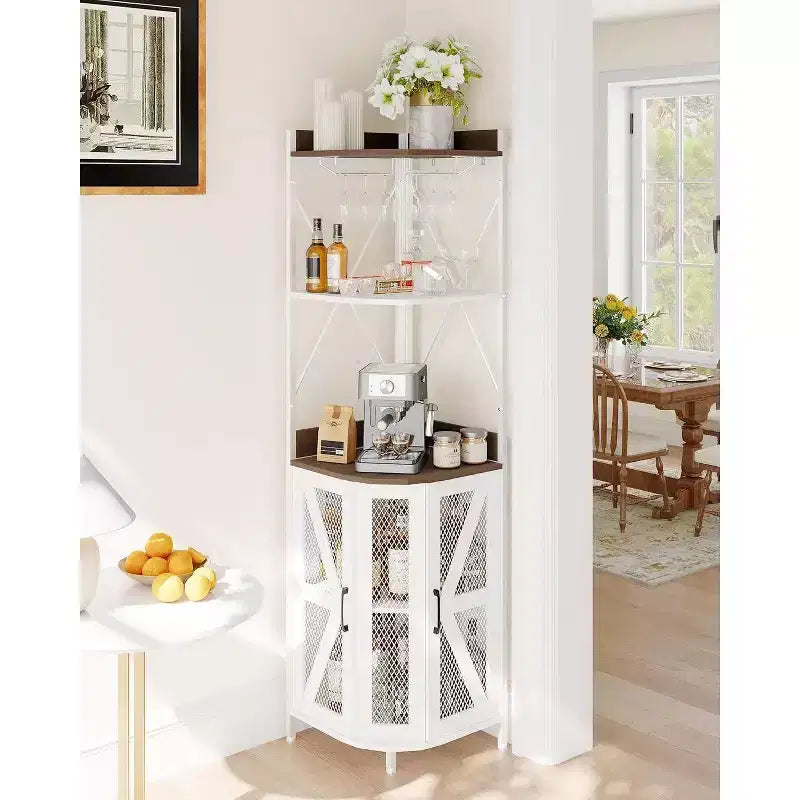 4-Tier Corner Storage Shelf, Freestanding Foldable Cabinet, Industrial Metal and Wood Rack for Small Spaces