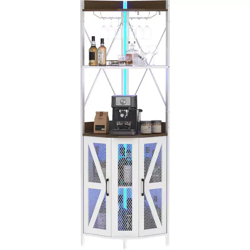 4-Tier Corner Storage Shelf, Freestanding Foldable Cabinet, Industrial Metal and Wood Rack for Small Spaces