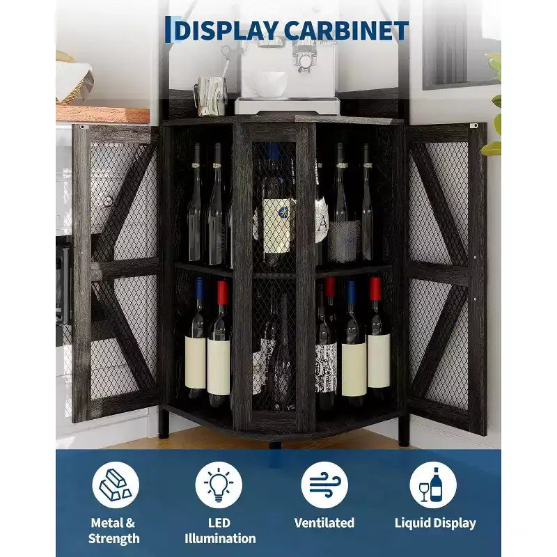 4-Tier Corner Storage Shelf, Freestanding Foldable Cabinet, Industrial Metal and Wood Rack for Small Spaces