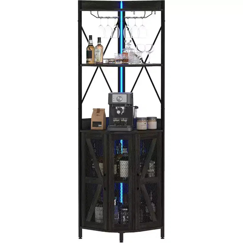 4-Tier Corner Storage Shelf, Freestanding Foldable Cabinet, Industrial Metal and Wood Rack for Small Spaces