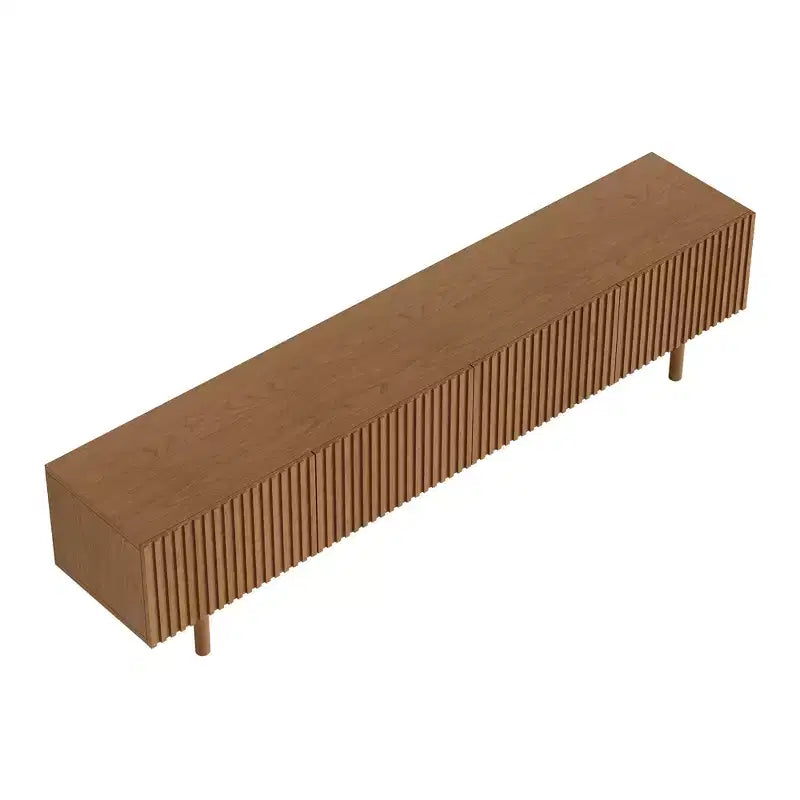 Fluted Media Console TV Stand with Layered Storage, Removable Shelves & Solid Wood Legs