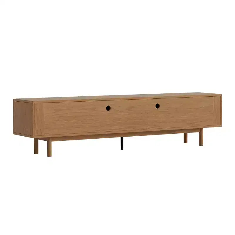 Fluted Media Console TV Stand with Layered Storage, Removable Shelves & Solid Wood Legs