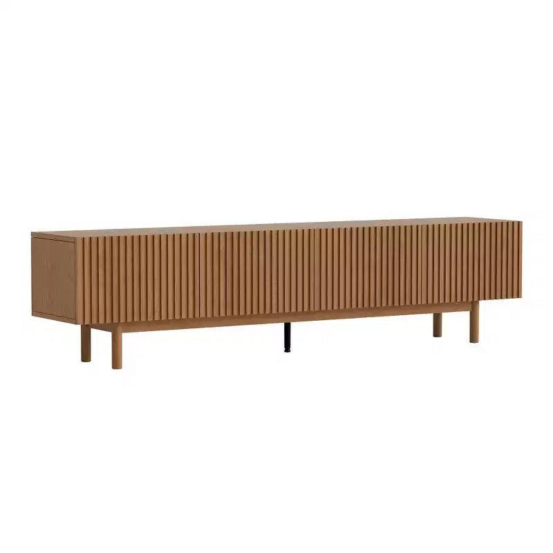 Fluted Media Console TV Stand with Layered Storage, Removable Shelves & Solid Wood Legs