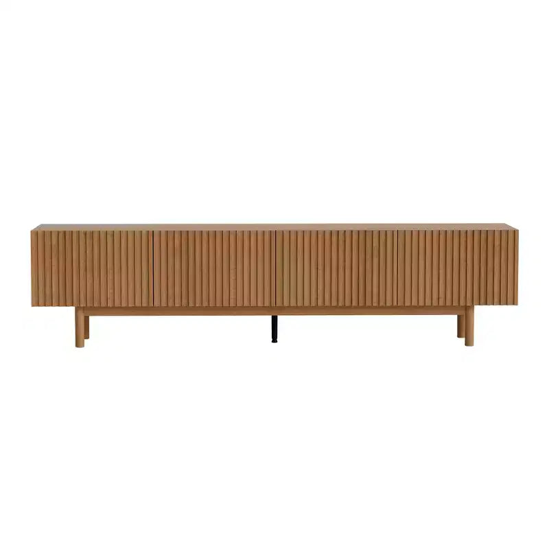 Fluted Media Console TV Stand with Layered Storage, Removable Shelves & Solid Wood Legs