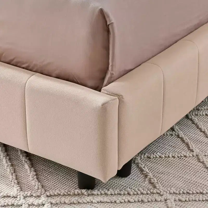 Full Size Upholstered Tufted Bed Frame with Backrest and Armrest - Pink