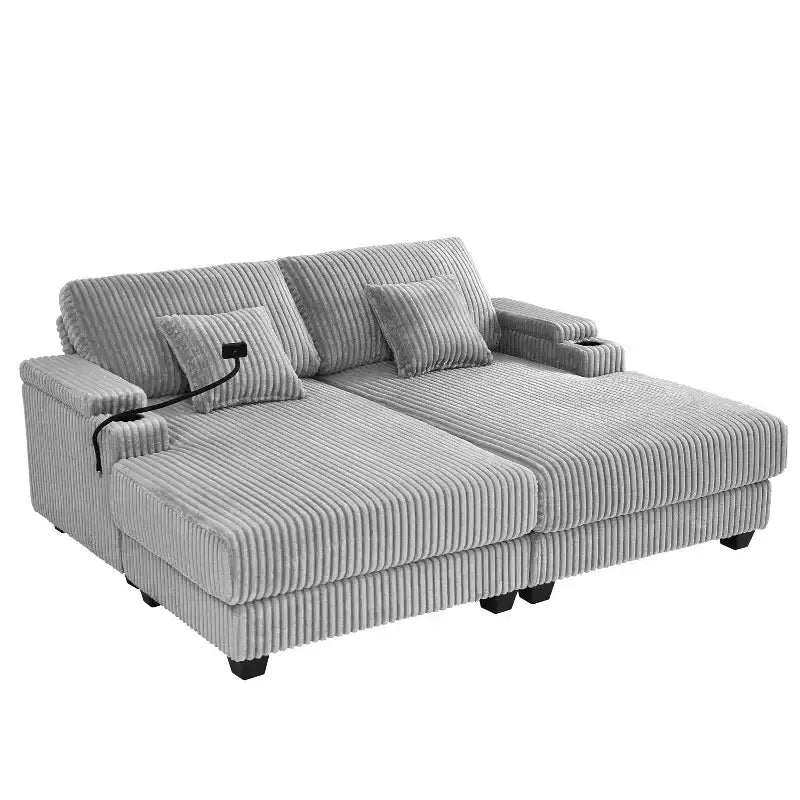 Chaise Lounge Sofa with Built-In Storage, Cup Holders & Phone Holder