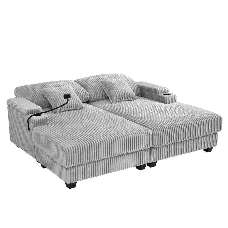 Chaise Lounge Sofa with Built-In Storage, Cup Holders & Phone Holder