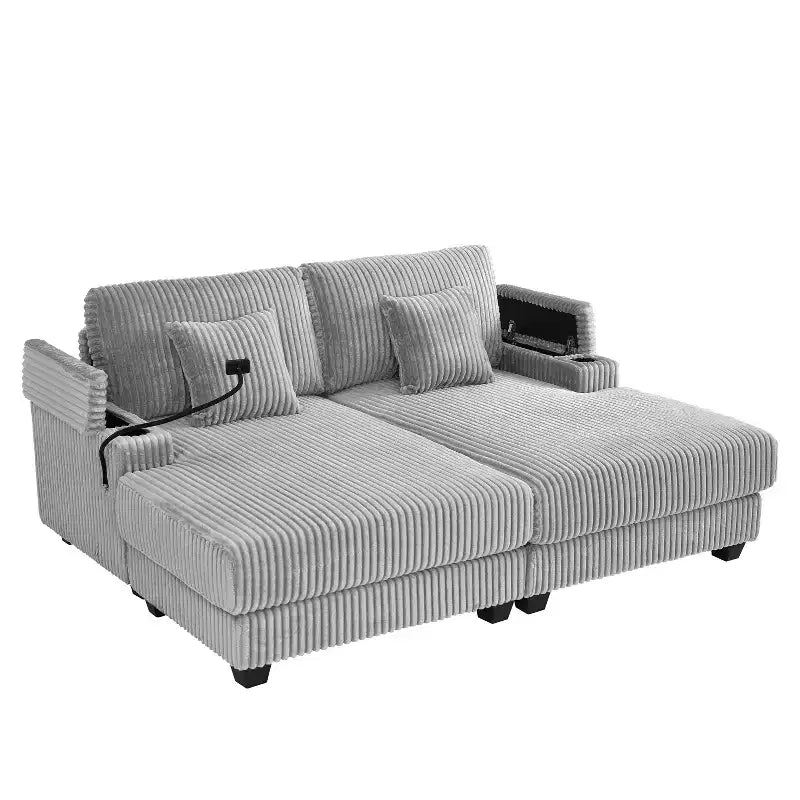 Chaise Lounge Sofa with Built-In Storage, Cup Holders & Phone Holder