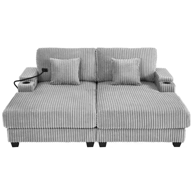 Chaise Lounge Sofa with Built-In Storage, Cup Holders & Phone Holder