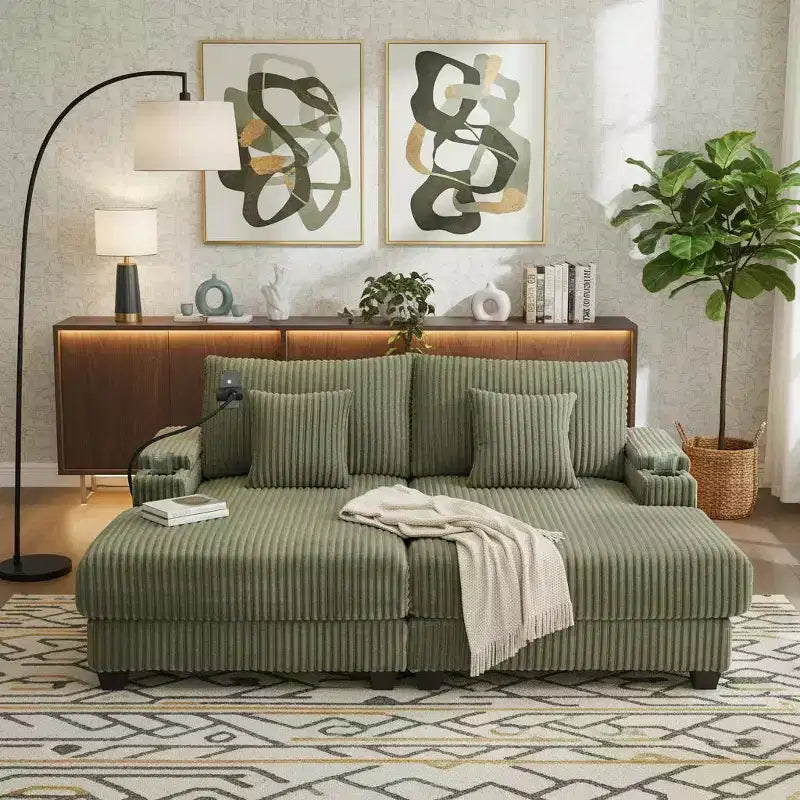 Chaise Lounge Sofa with Built-In Storage, Cup Holders & Phone Holder