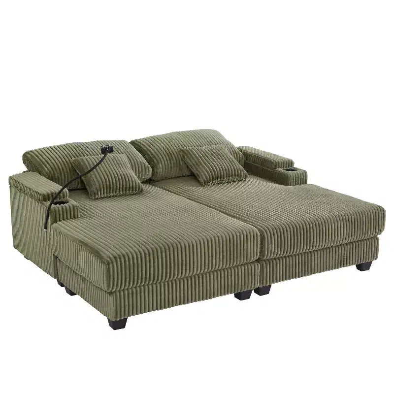 Chaise Lounge Sofa with Built-In Storage, Cup Holders & Phone Holder