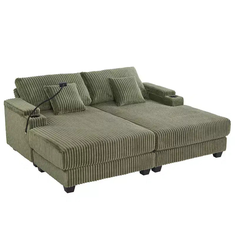 Chaise Lounge Sofa with Built-In Storage, Cup Holders & Phone Holder