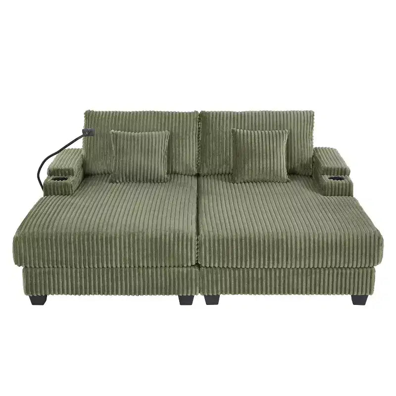 Chaise Lounge Sofa with Built-In Storage, Cup Holders & Phone Holder