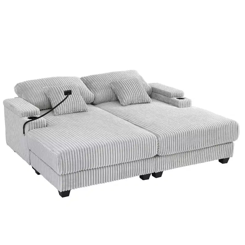 Chaise Lounge Sofa with Built-In Storage, Cup Holders & Phone Holder