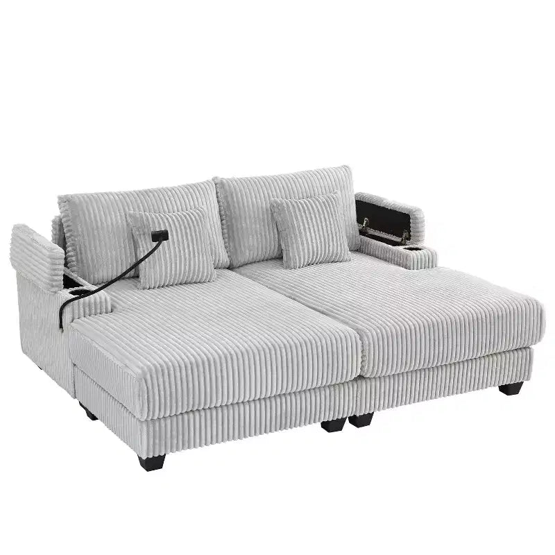 Chaise Lounge Sofa with Built-In Storage, Cup Holders & Phone Holder