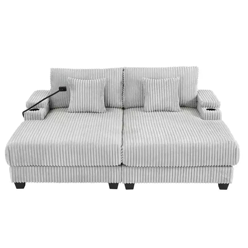 Chaise Lounge Sofa with Built-In Storage, Cup Holders & Phone Holder