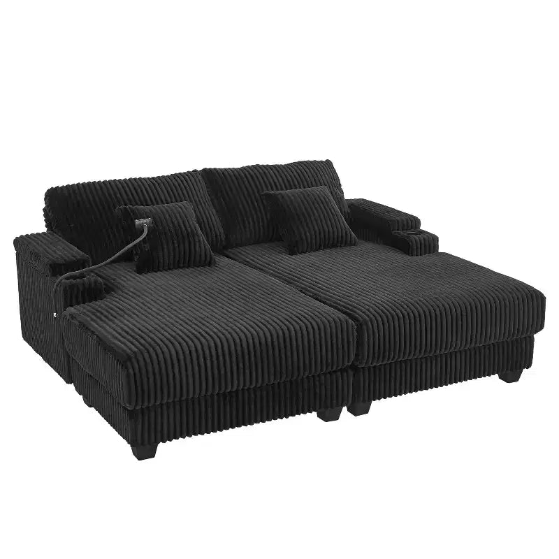 Chaise Lounge Sofa with Built-In Storage, Cup Holders & Phone Holder