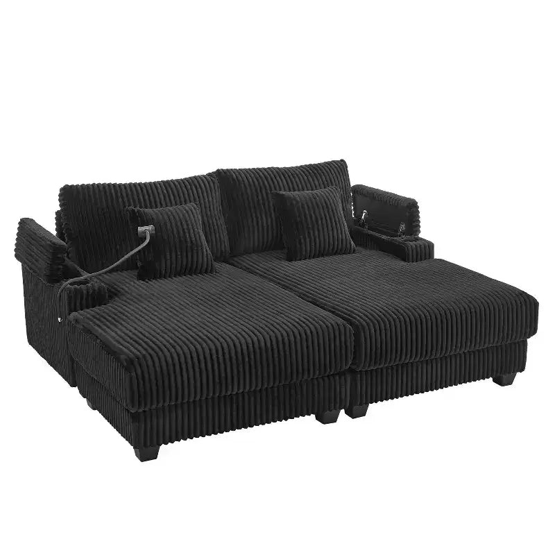 Chaise Lounge Sofa with Built-In Storage, Cup Holders & Phone Holder