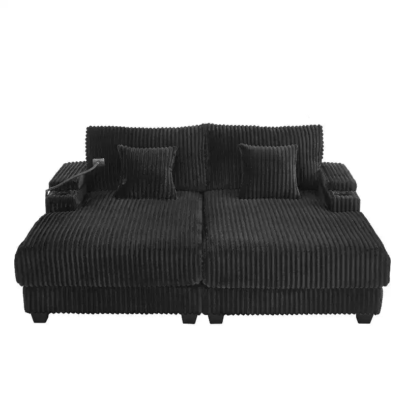 Chaise Lounge Sofa with Built-In Storage, Cup Holders & Phone Holder