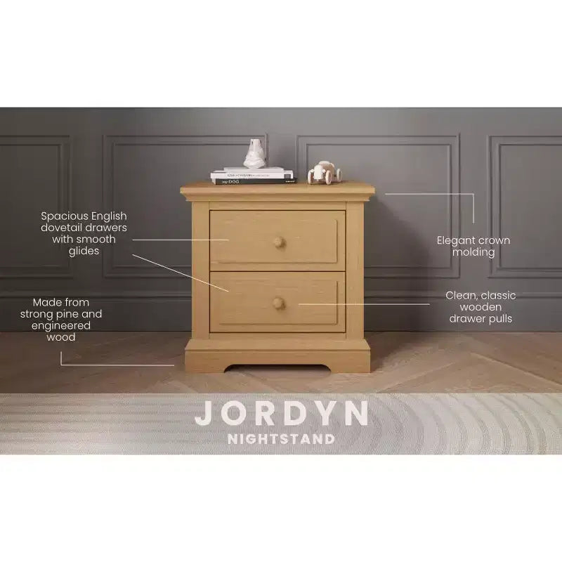 2 Drawer Nightstand for Nursery or Bedroom – Sturdy Pinewood, Non-Toxic Finish