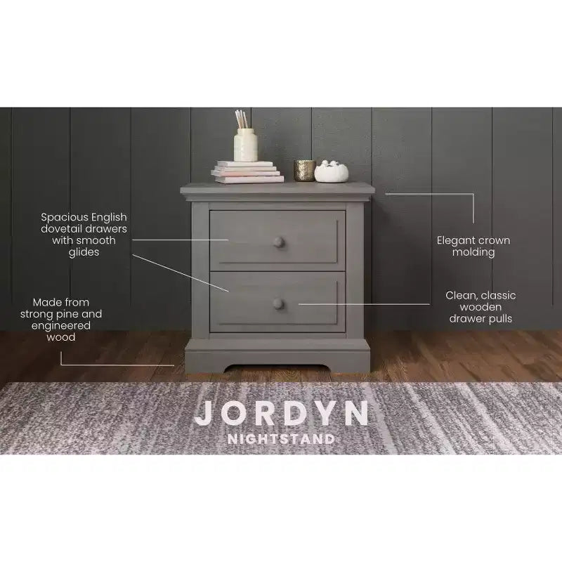 2 Drawer Nightstand for Nursery or Bedroom – Sturdy Pinewood, Non-Toxic Finish