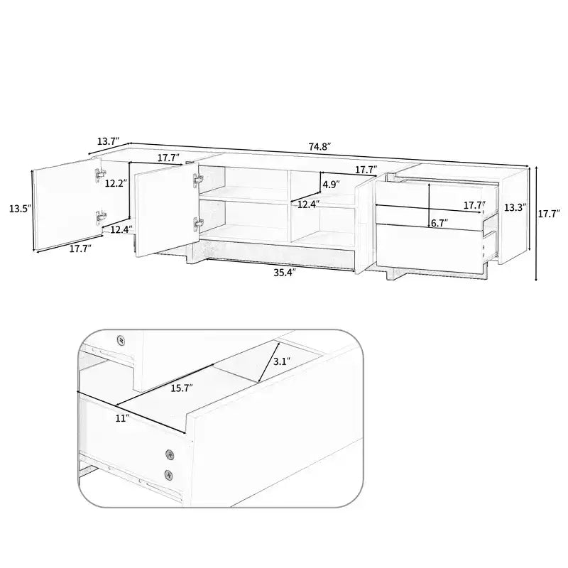 Modern Minimalist Black and White Rectangular TV Stand for TVs up to 80 Inches