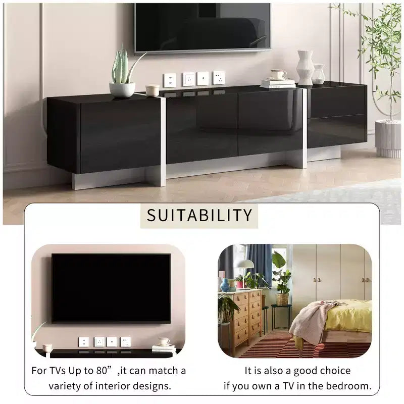 Modern Minimalist Black and White Rectangular TV Stand for TVs up to 80 Inches