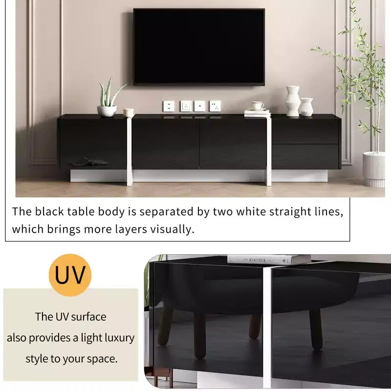 Modern Minimalist Black and White Rectangular TV Stand for TVs up to 80 Inches