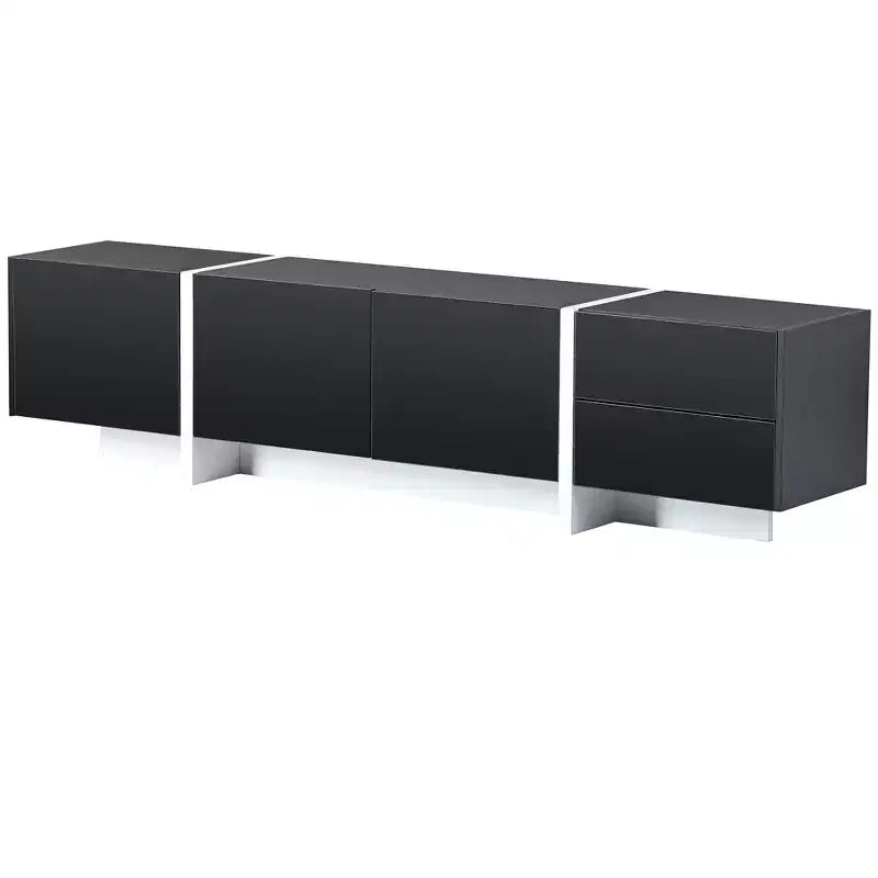 Modern Minimalist Black and White Rectangular TV Stand for TVs up to 80 Inches