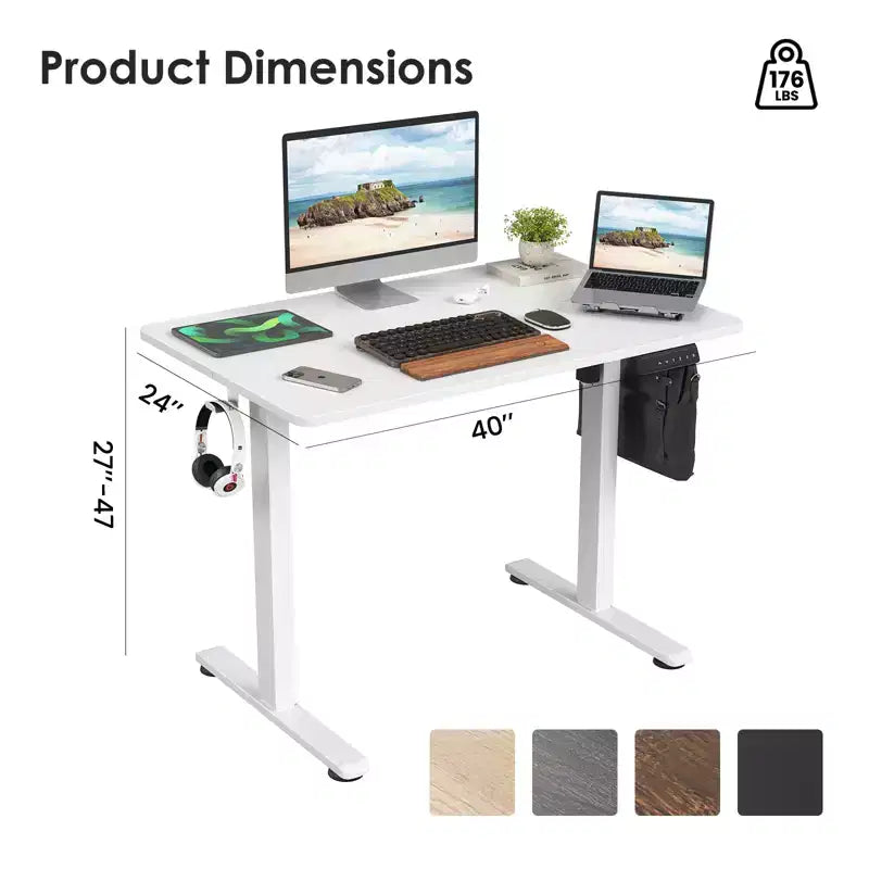 40 x 24-inch Electric Height-Adjustable Standing Desk with Splice Board, Sit-Stand Home Office Desk
