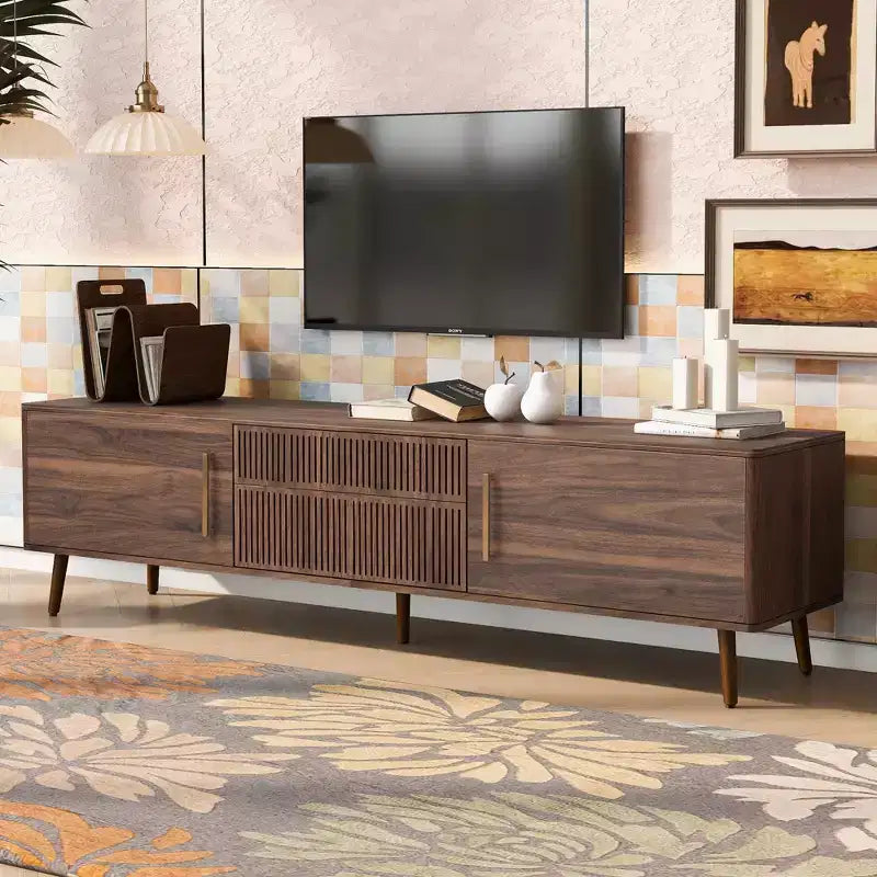 Mid Century TV Stand with 2 Drawers – Media Console for TVs up to 75", Entertainment Center with Storage
