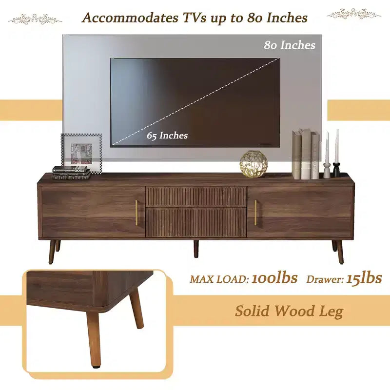 Mid Century TV Stand with 2 Drawers – Media Console for TVs up to 75", Entertainment Center with Storage