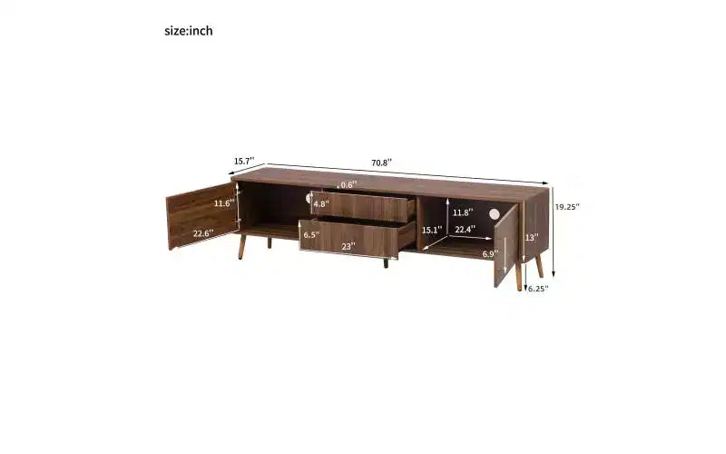 Mid Century TV Stand with 2 Drawers – Media Console for TVs up to 75", Entertainment Center with Storage