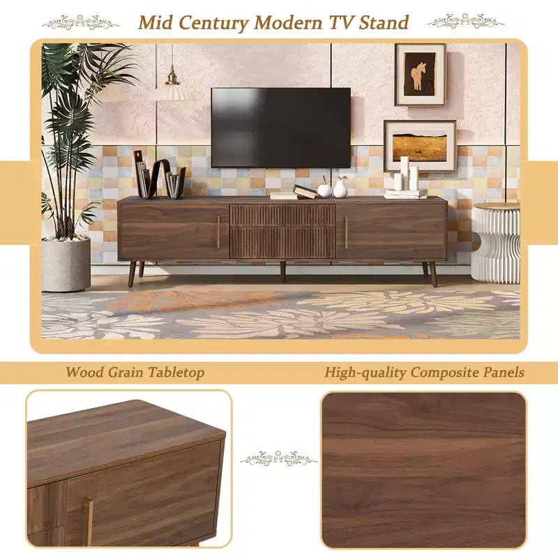 Mid Century TV Stand with 2 Drawers – Media Console for TVs up to 75", Entertainment Center with Storage
