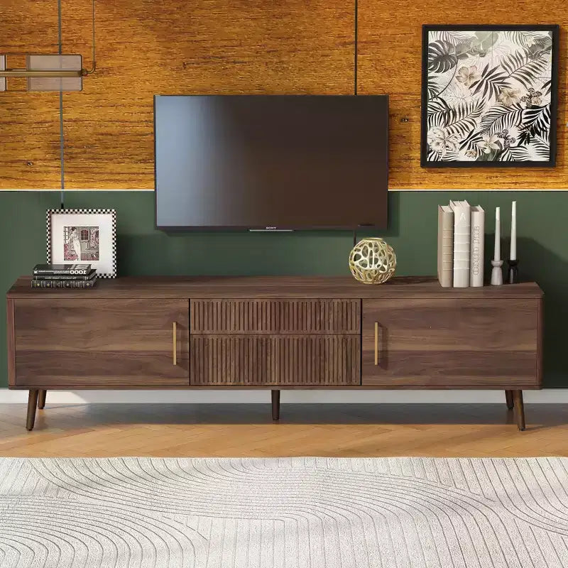 Mid Century TV Stand with 2 Drawers – Media Console for TVs up to 75", Entertainment Center with Storage